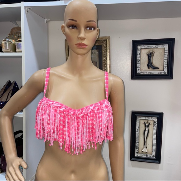 Coco Rave NWT! Sunbeam Demi Fringe Pink/White Plaid Bikini Top Size XL - Picture 1 of 13